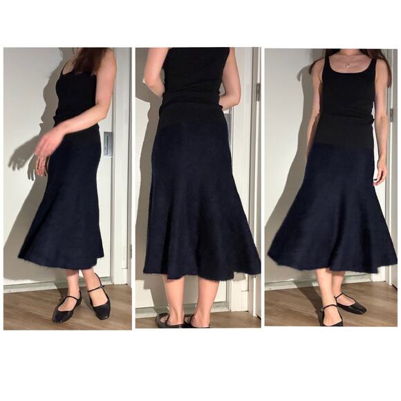 $2400 Khaite Cashmere Silk Cadence Navy Tweed Midi Skirt S Small Blue Fuzzy - Picture 4 of 13